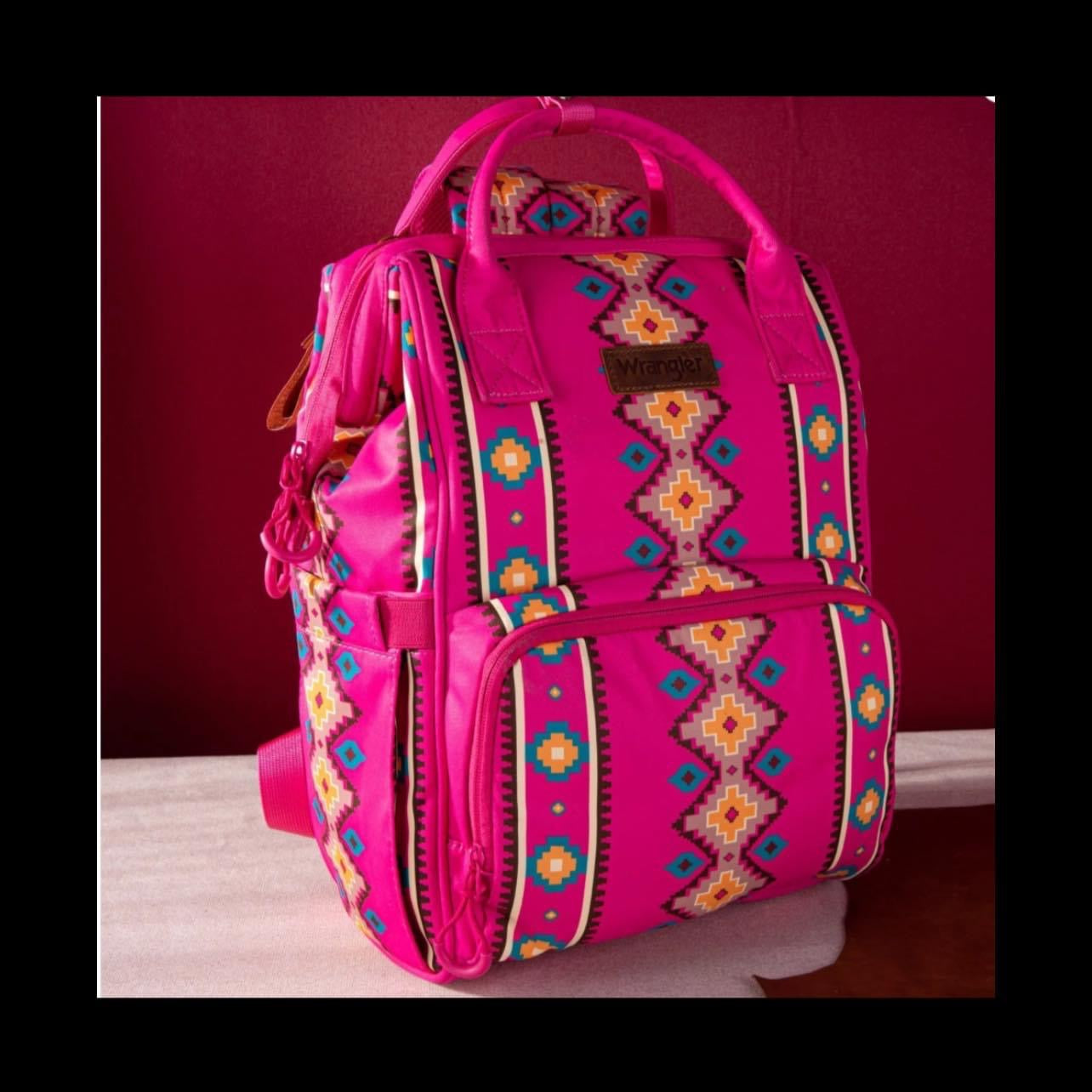 Wrangler Aztec Southwestern Pattern Dual Sided Print Multi-Function Backpack~ HOT PINK