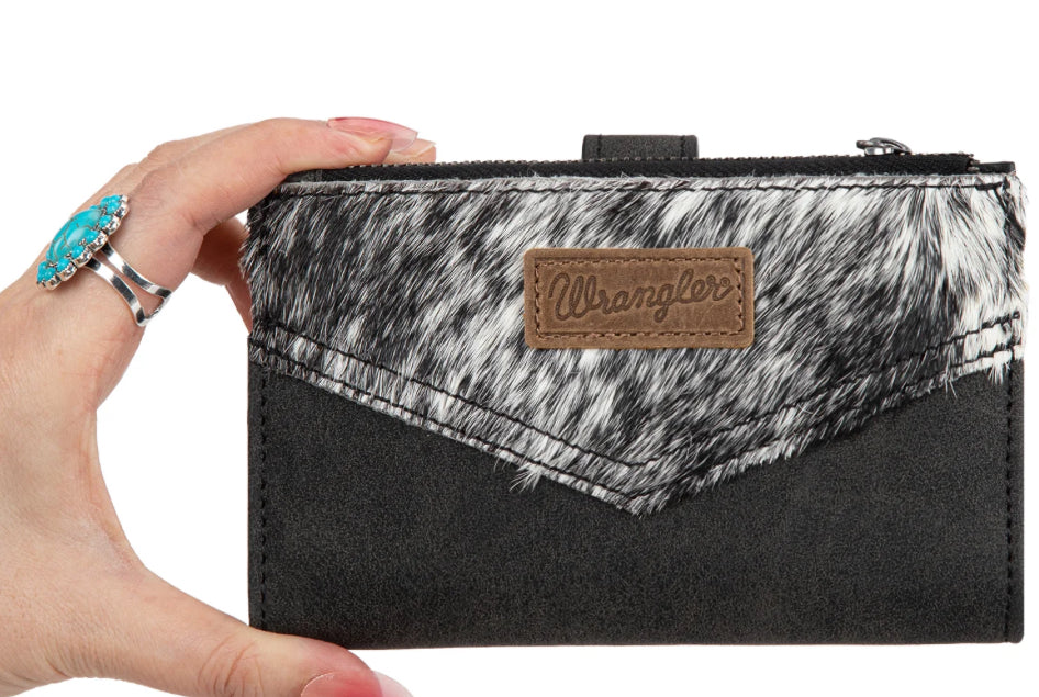 Wrangler Genuine Hair On Cowhide Card Holder Bi-Fold Wallet