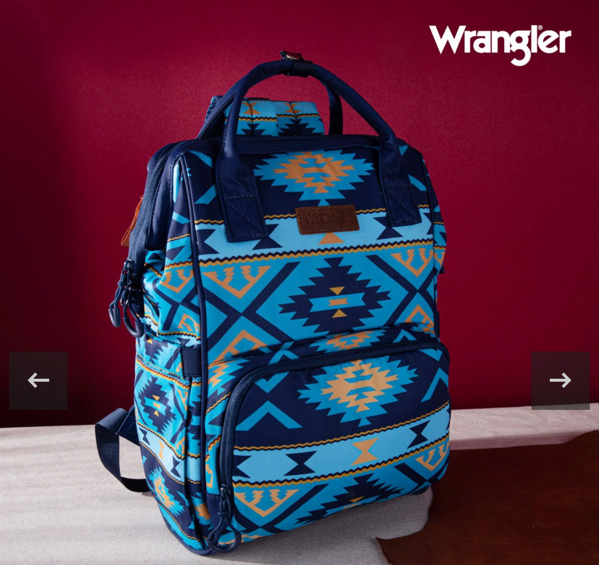 Wrangler Aztec Southwestern Pattern Dual Sided Print Multi-Function Backpack ~NAVY