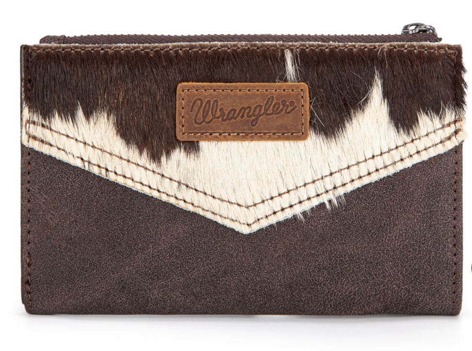Wrangler Genuine Hair On Cowhide Card Holder Bi-Fold Wallet