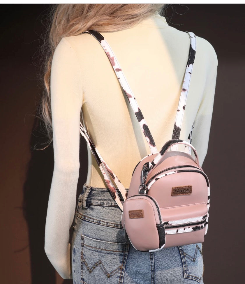 Wrangler Cow Print Trimmed Mini Backpack With Coin Pouch - Pink