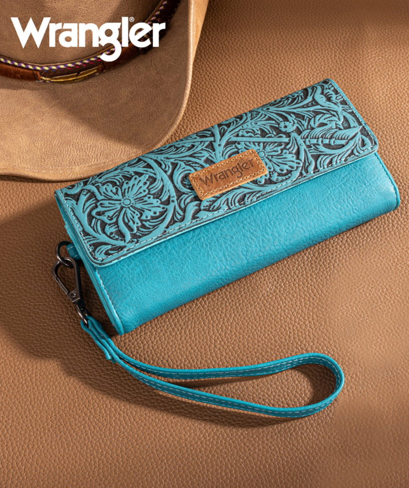 Wrangler Western Floral Tooled Tri-fold Wallet/Wristlet