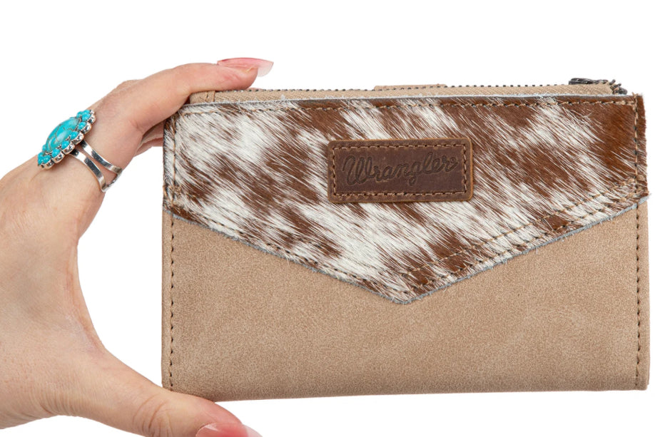 Wrangler Genuine Hair On Cowhide Card Holder Bi-Fold Wallet