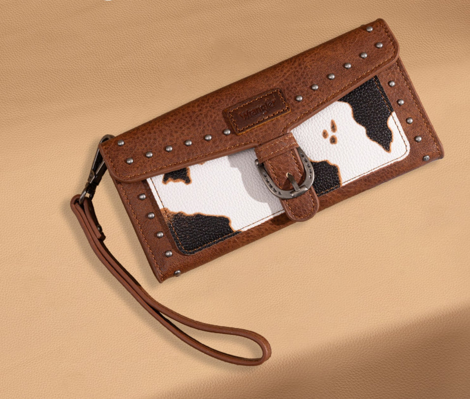 Wrangler Western Cow-Print Tri-fold Wallet/Wristlet With Detachable Credit Card Holder