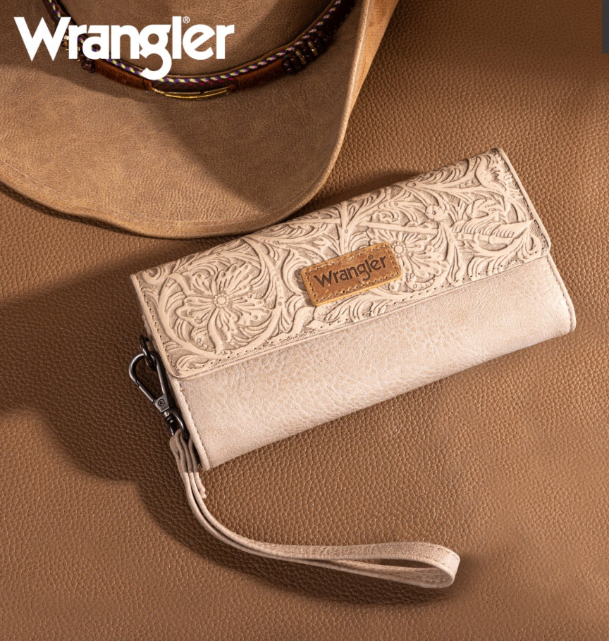 Wrangler Western Floral Tooled Tri-fold Wallet/Wristlet