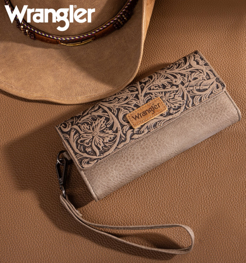 Wrangler Western Floral Tooled Tri-fold Wallet/Wristlet