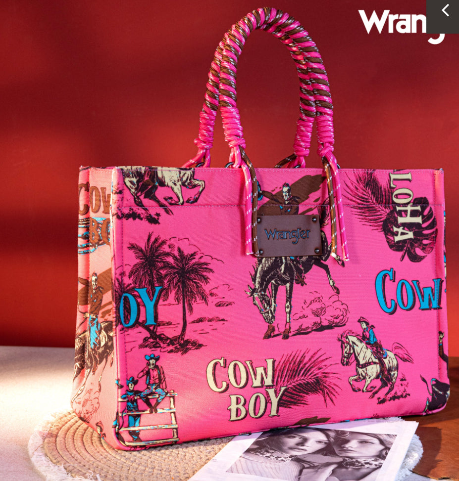 Wrangler COWBOY Dual Sided Print Canvas Wide Tote