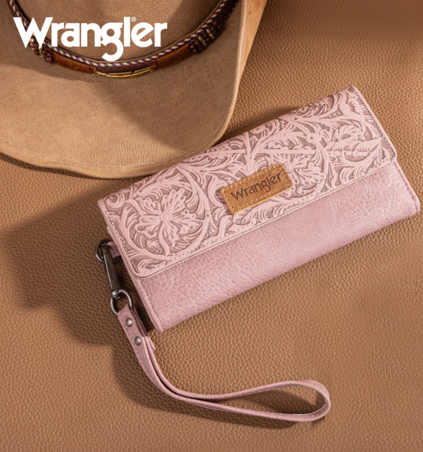 Wrangler Western Floral Tooled Tri-fold Wallet/Wristlet