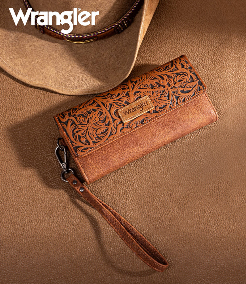 Wrangler Western Floral Tooled Tri-fold Wallet/Wristlet