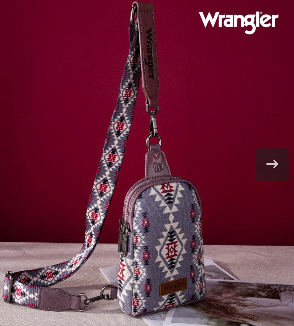 Wrangler Aztec Print Crossbody Sling Chest Bag~Lavender