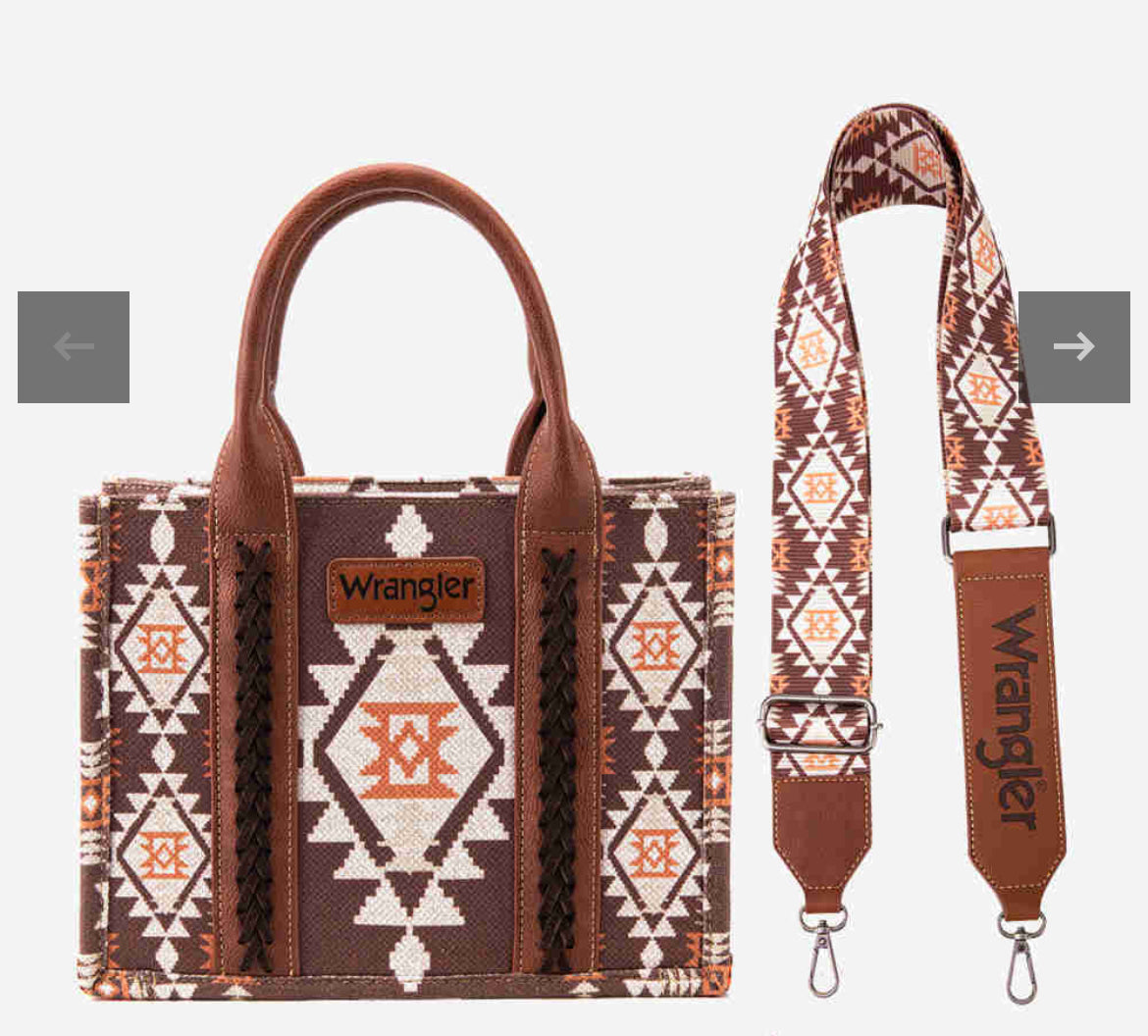 Wrangler Southwestern Print Small Canvas Tote/Crossbody~Dark Brown COFFEE