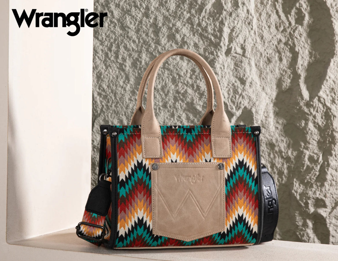 Wrangler Southwestern Pattern Dual Sided Print Crossbody- Aztec Black