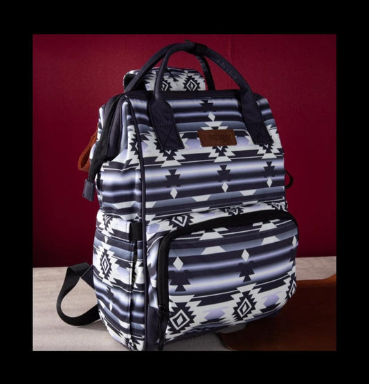Wrangler Aztec Southwestern Pattern Dual Sided Print Multi-Function Backpack~BLACK