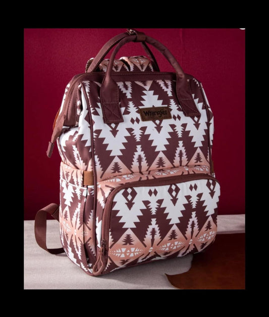 Wrangler Aztec Southwestern Pattern Dual Sided Print Multi-Function Backpack~ BROWN