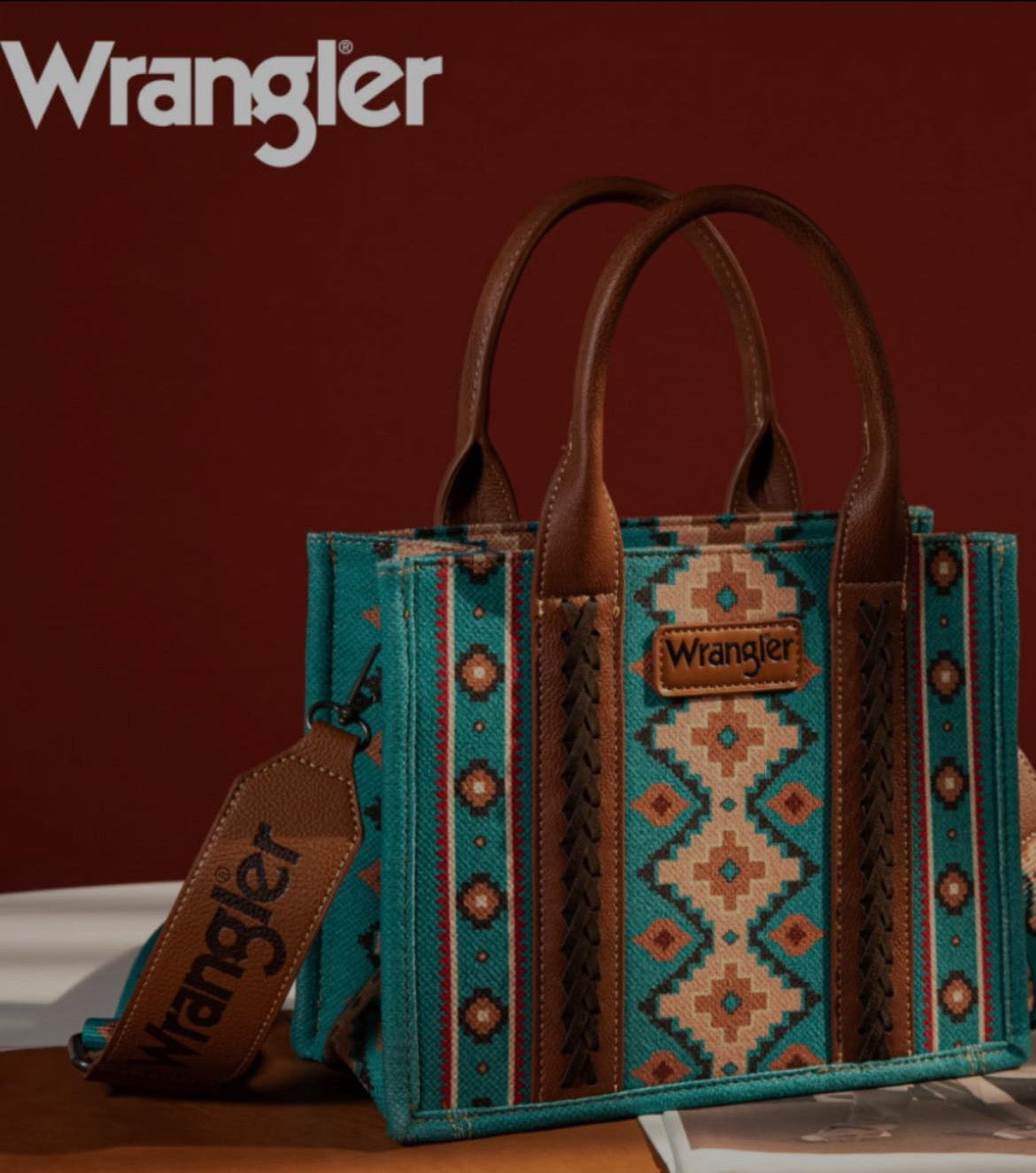 Wrangler Southwestern Print Small Canvas Tote/Crossbody~ DARK TURQUOISE