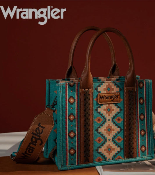 Wrangler Southwestern Print Small Canvas Tote/Crossbody~ DARK TURQUOISE
