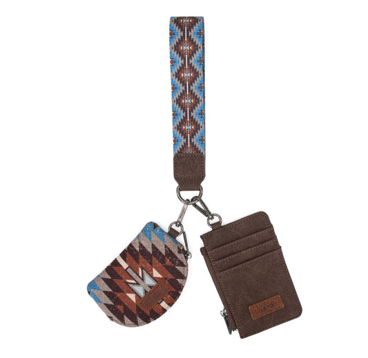 WRANGLER Southwestern Art Dual Pouch Wristlet- Blue coffee