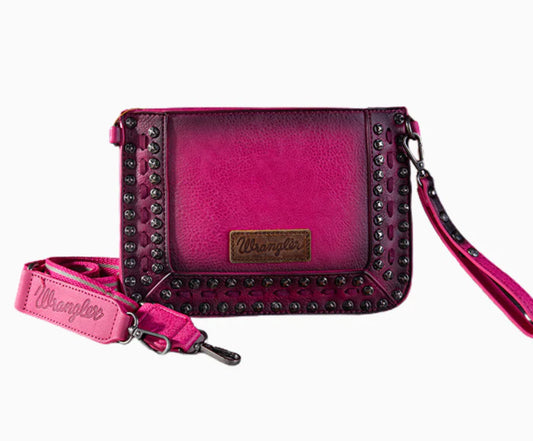 Wrangler Studded Wristlet/Crossbody-Pink
