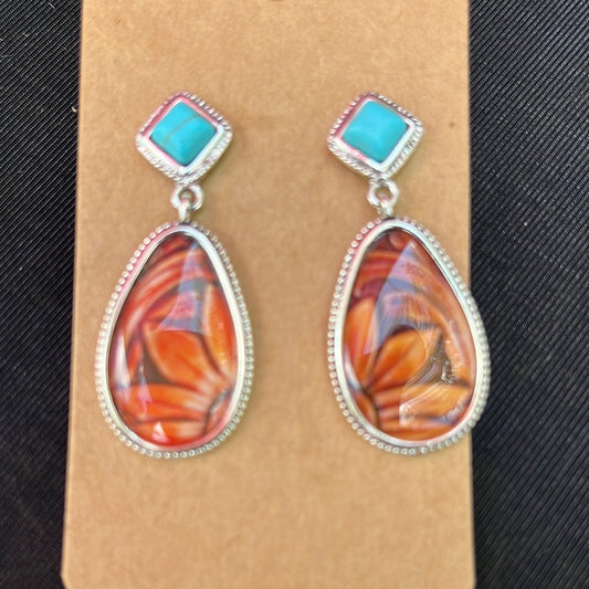 Western Flower with turquoise earrings