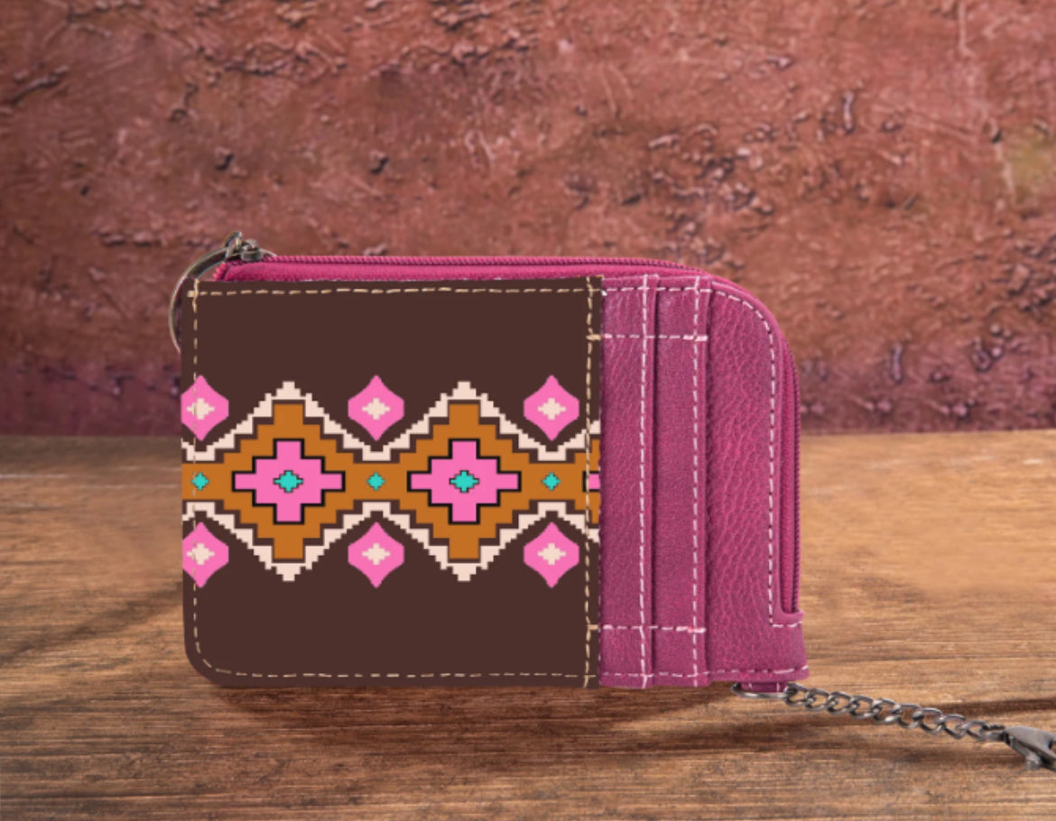 Wrangler Southwestern Print Card Case -HOT PINK