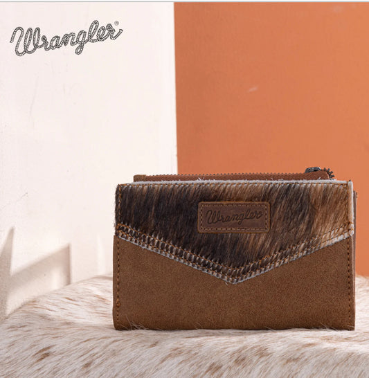 Wrangler Genuine Hair On Cowhide Card Holder Bi-Fold Wallet