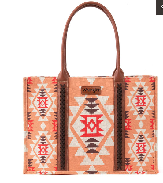 WRANGLER SOUTHWESTERN WIDE TOTE~Orange
