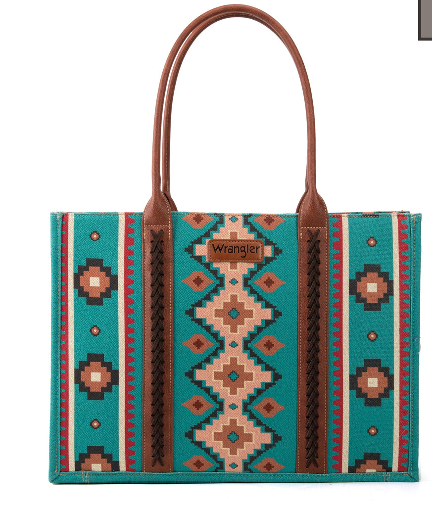 WRANGLER SOUTHWESTERN Wide Tote ~ TURQUOISE