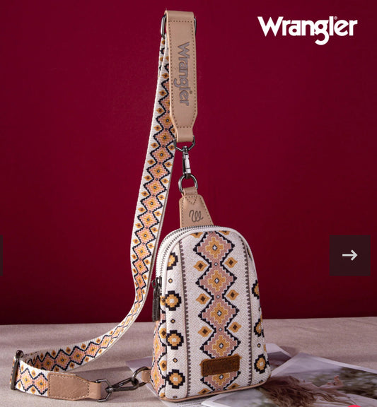 Wrangler Aztec Print Crossbody Sling Chest Bag ~ COFFEE