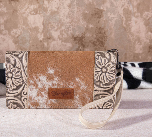 Wrangler Hair On Cowhide Vintage Floral Wallet ~ Bone