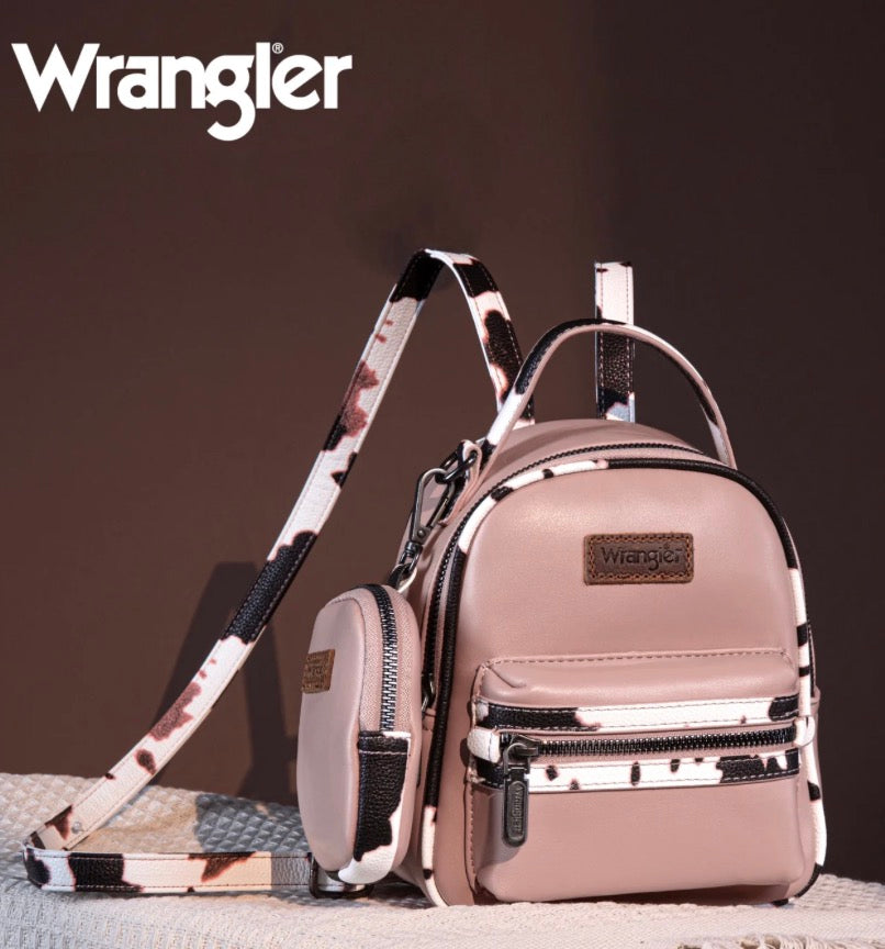 Wrangler Cow Print Trimmed Mini Backpack With Coin Pouch - Pink