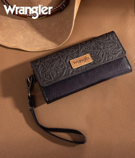 Wrangler Western Floral Tooled Tri-fold Wallet/Wristlet