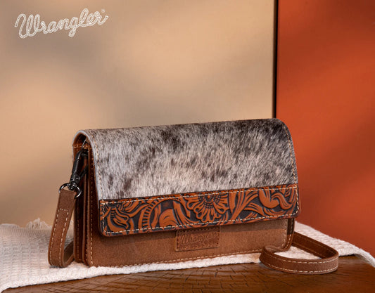 Wrangler Hair On Cowhide Wallet/Crossbody -Brown
