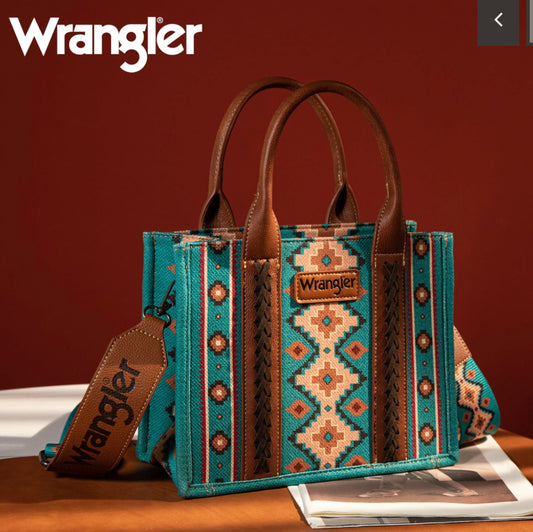 Wrangler Southwestern Print Small Canvas Tote/Crossbody~TURQUOISE