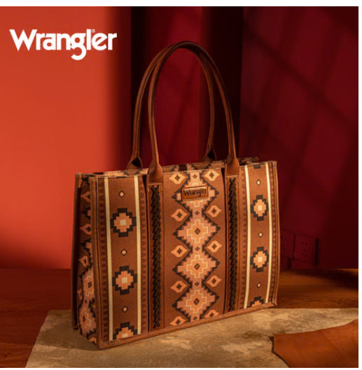 WRANGLER SOUTHWESTERN Wide Tote ~ DARK BROWN