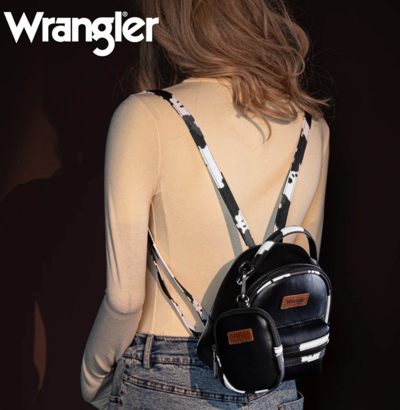 Wrangler Cow Print Trimmed Mini Backpack With Coin Pouch - Black
