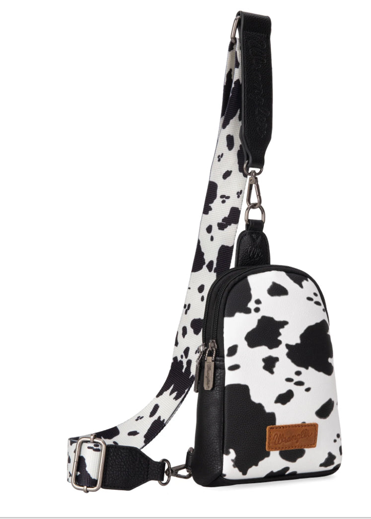 WRANGLER BLACK COW PRINT CHEST SLING