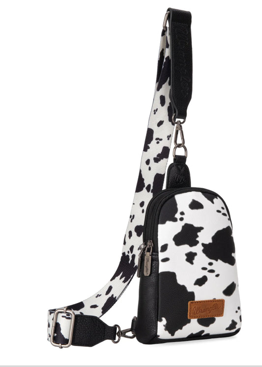 WRANGLER BLACK COW PRINT CHEST SLING