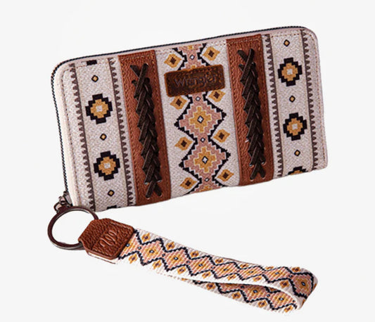 WRANGLER AZTEC PRINT CANVAS WALLET ~ Coffee
