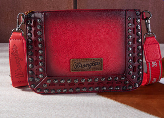 Wrangler Studded Wristlet/Crossbody-Red