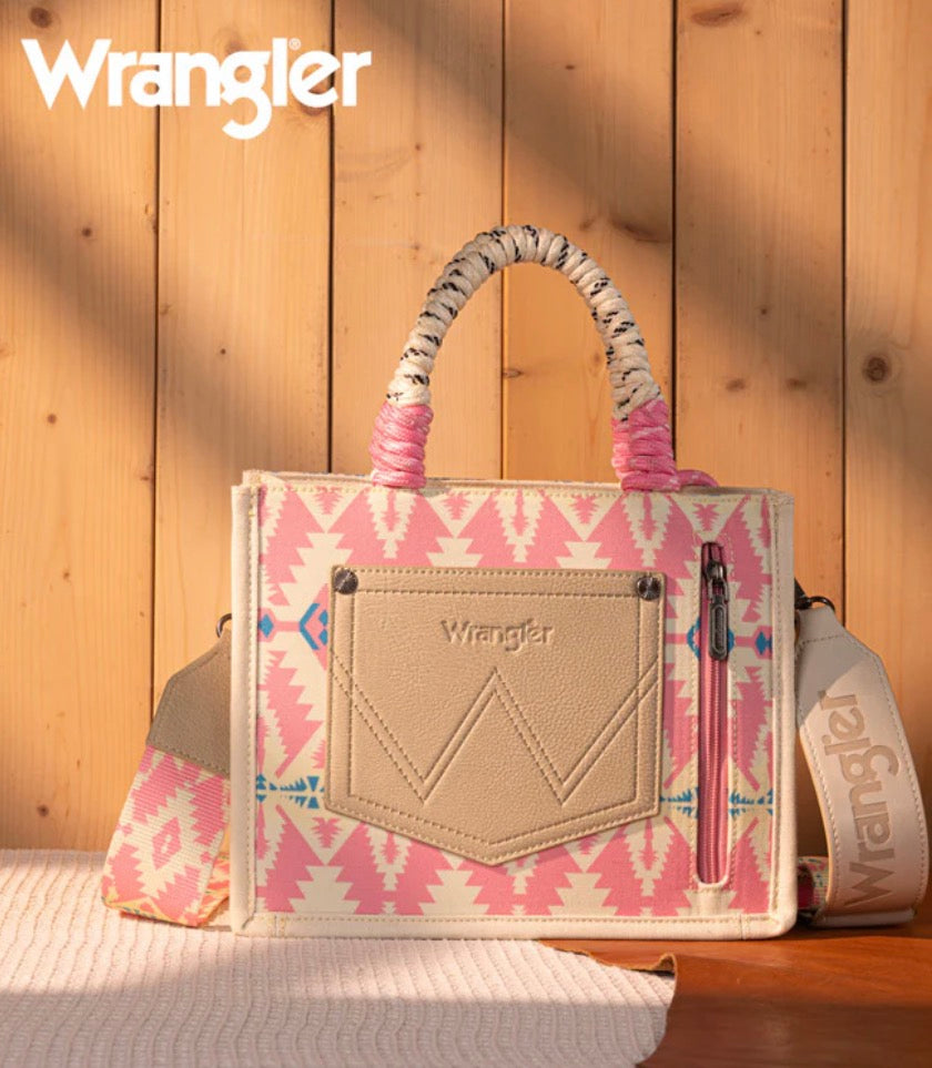 Wrangler Aztec Print Rope Tote/Crossbody - Light Pink
