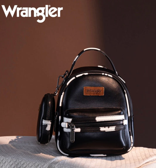 Wrangler Cow Print Trimmed Mini Backpack With Coin Pouch - Black