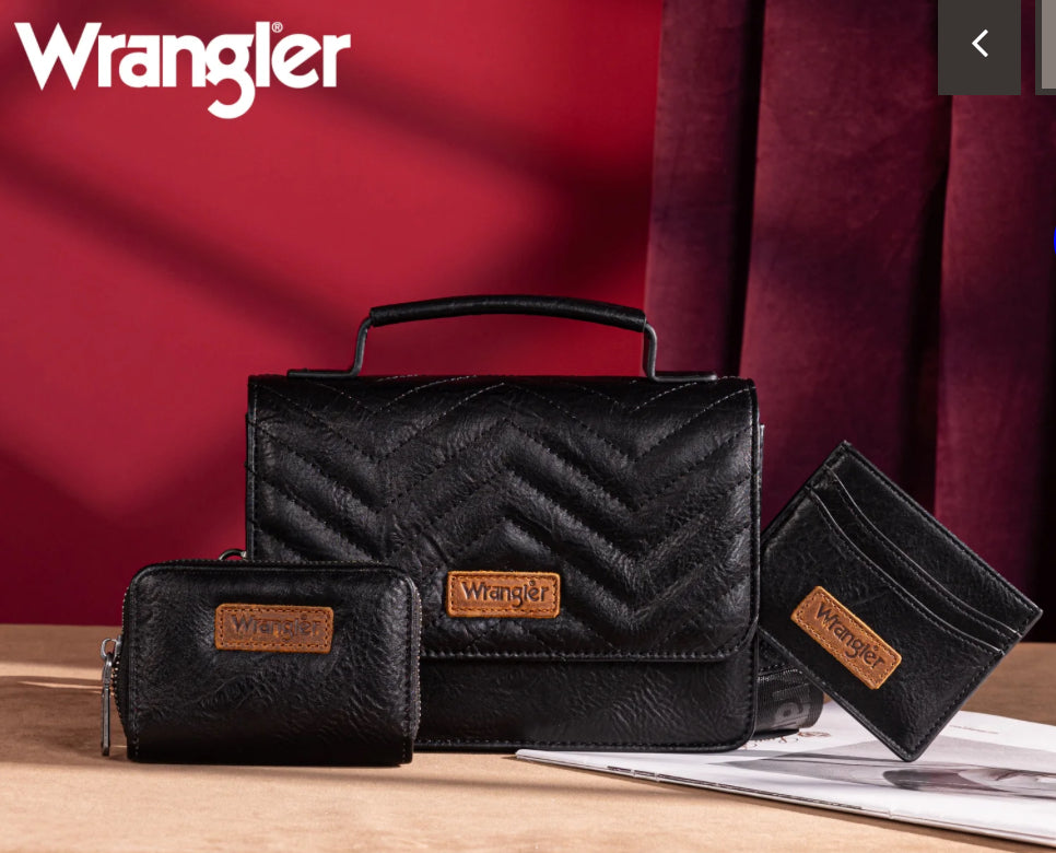Wrangler 3PCs Set Mini Top Handle Crossbody/Wallet/Card Case Set