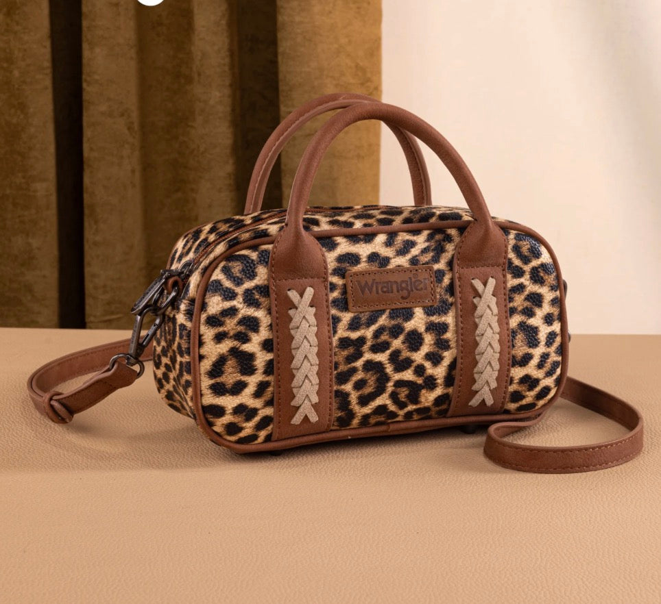 Wrangler Whipstitch Collection Mini Satchel/Crossbody Bag - Leopard