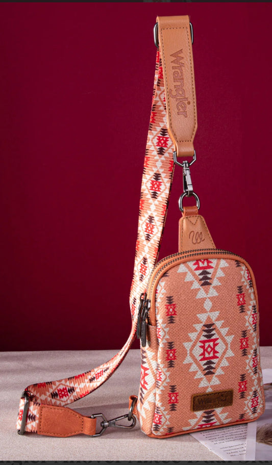 Wrangler Aztec Print Crossbody Sling Chest Bag~ORANGE is