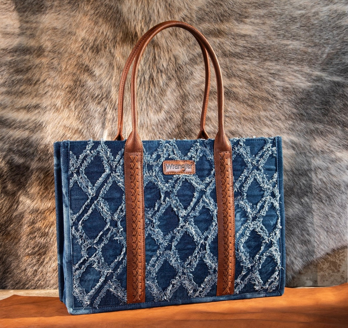 Wrangler Denim Frayed Fringed Cavans Denim Tote Jean