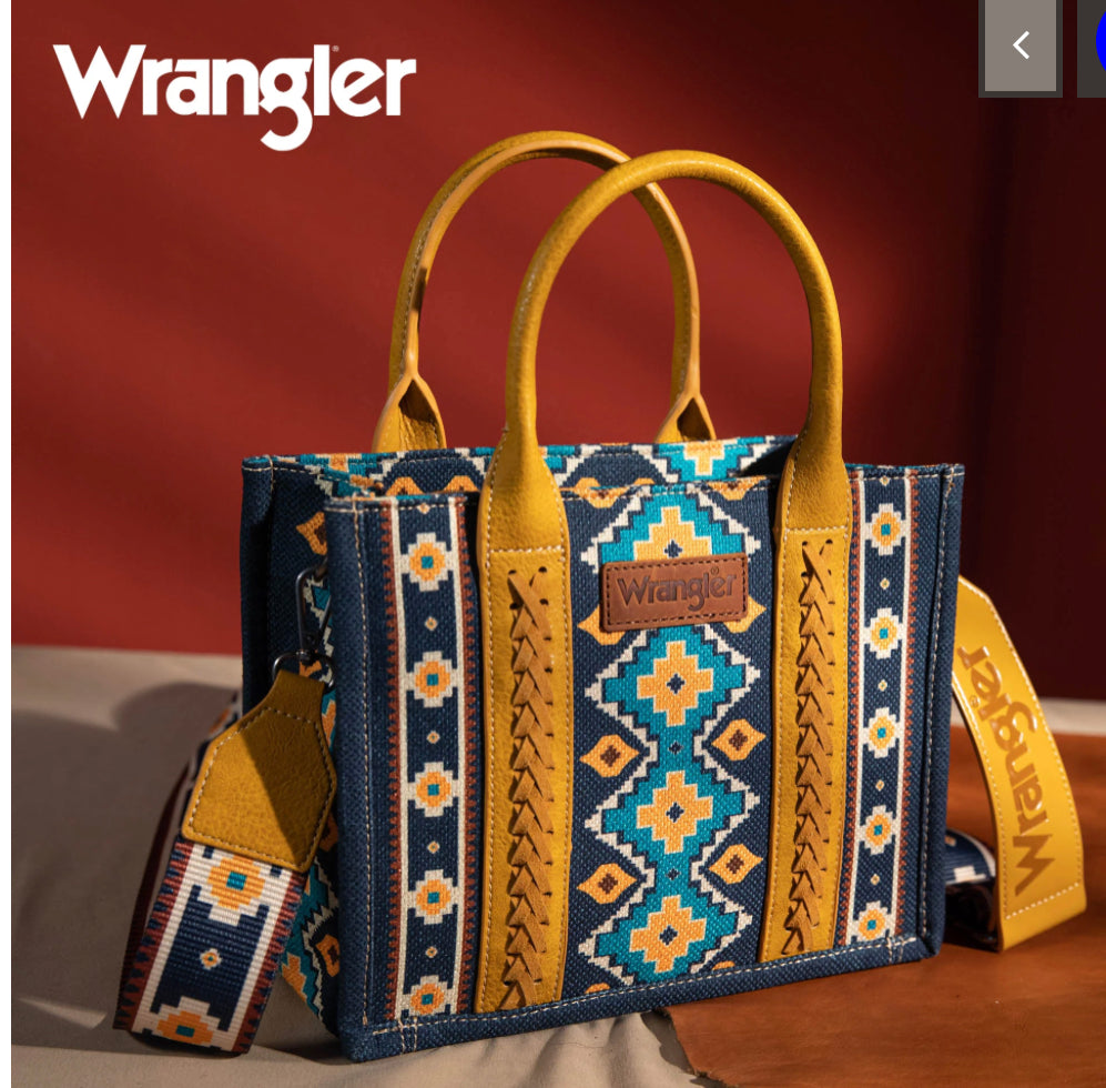 Wrangler Southwestern Print Small Canvas Tote/Crossbody~ MUSTARD