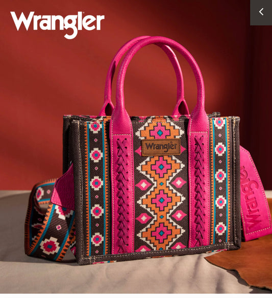Wrangler Southwestern Print Small Canvas Tote/Crossbody~HOT PINK