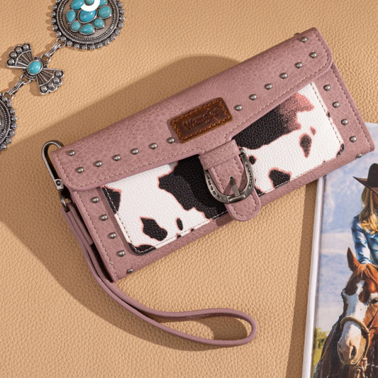 Wrangler Western Cow-Print Tri-fold Wallet/Wristlet With Detachable Credit Card Holder