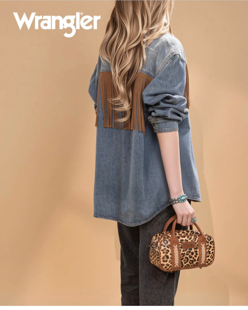 Wrangler Whipstitch Collection Mini Satchel/Crossbody Bag - Leopard