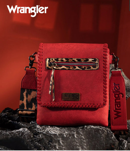 Wrangler Whipstitch Leopard Crossbody-Red